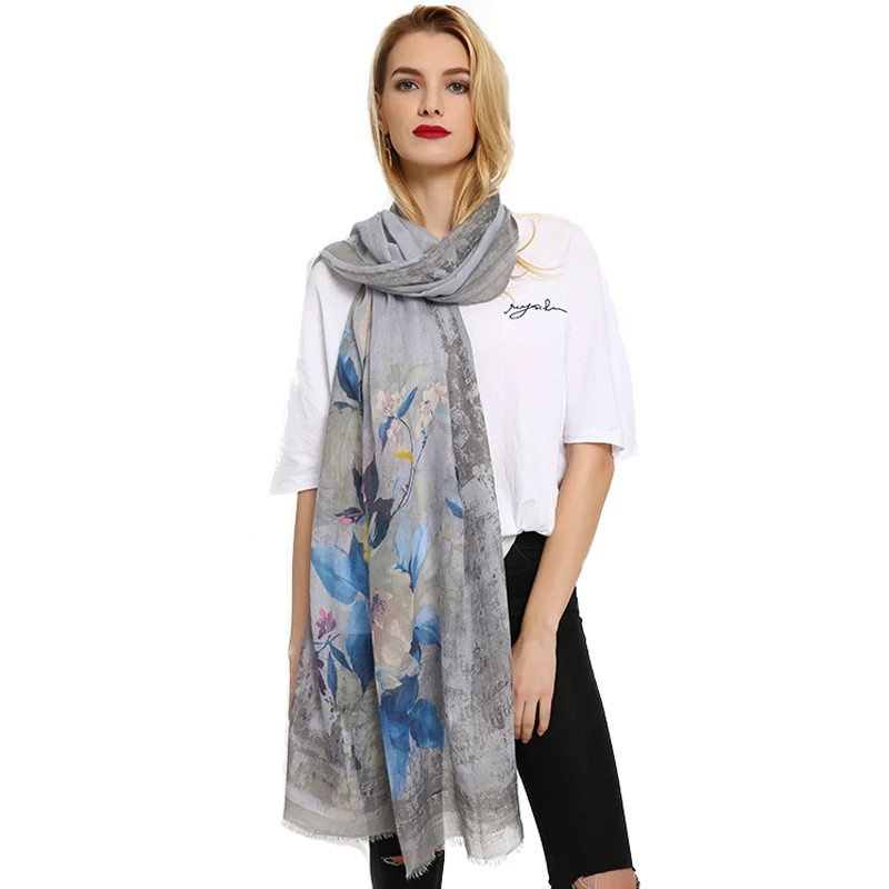 Женские Длинные хлопковые шарфы FS Foulard шарф большого размера с цветочным принтом