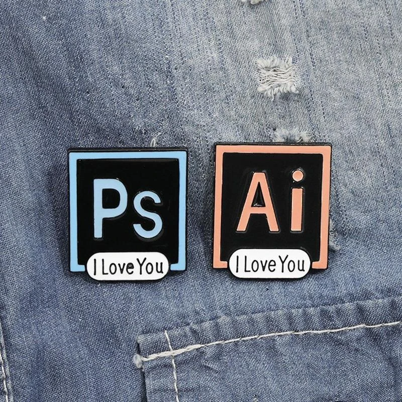 1pcs Illustrator Photoshop Pins AI PS Enamel Pins Brooches I Love You Brooch Toolbar Lapel Pin for Designers and Artists