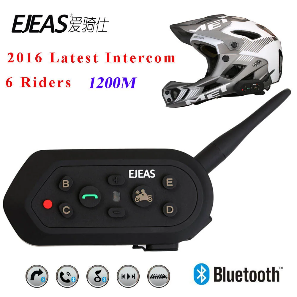 Ejeas E6 Bluetooth мотоциклетный шлем домофон гарнитура 6 Riders1200M Подключение Интерком для