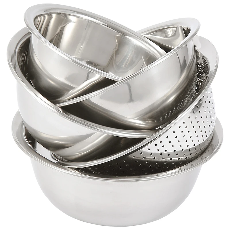 5Pcs/Set Kitchen 304 Stainless Steel Colander Drain Basket Vegetable Fruit Washing Food Basin Pot Cooker Filtering | Дом и сад