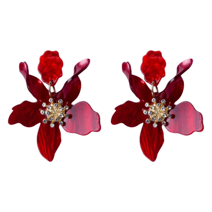 red Trendy Big Acrylic Drop Earrings for Women Statement Vintage Wedding Party Earrings Fashion Jewelry Dangle Flowers Brincos - Окраска металла: red