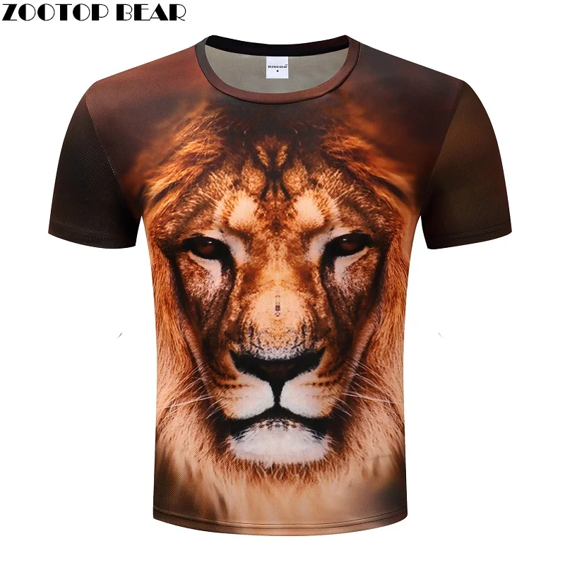 3D футболки с принтом льва мужские коротким рукавом летние топы животными