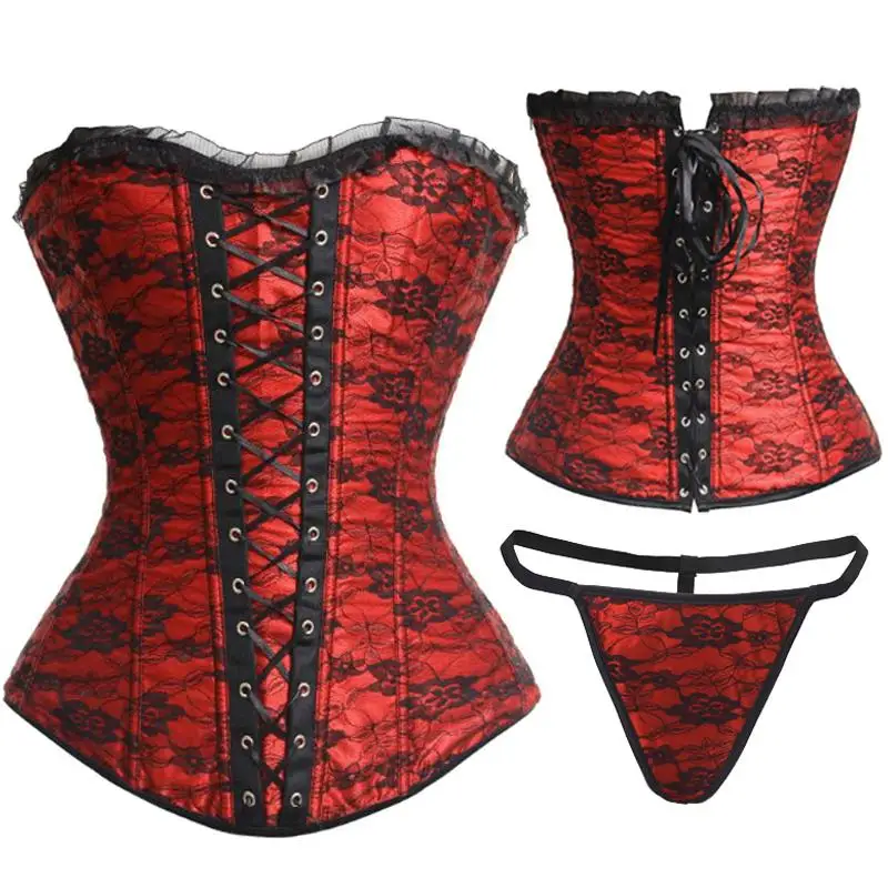 Комплект сексуального женского нижнего белья на шнуровке с костей Overbust Корсеты и