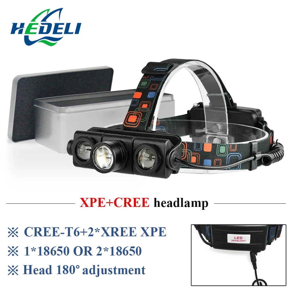 Светодиодный налобный фонарик с линзой Фара Фонарь фонарь xml t6 18650