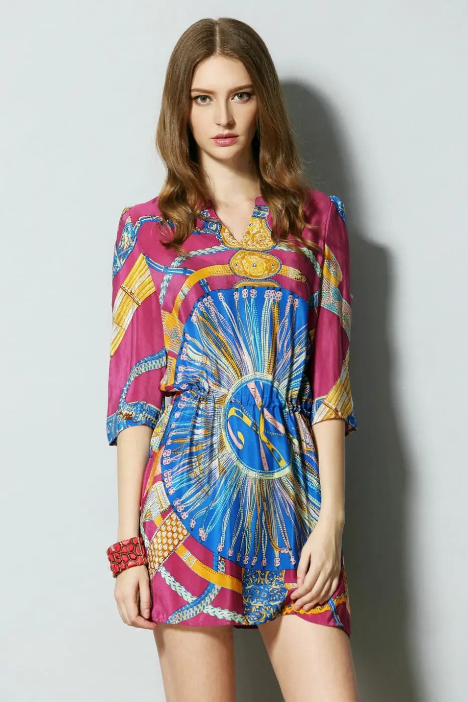 FREE SHIPPING Exclusive fashion hot sale!new 2014 women summer Color matching silk dress noble generous | Женская одежда