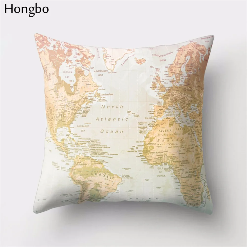Hongbo 1 шт., винтажный цветной чехол для подушки с рисунком карты мира, чехол для подушки из полиэстера, домашний декор для автомобиля, дивана