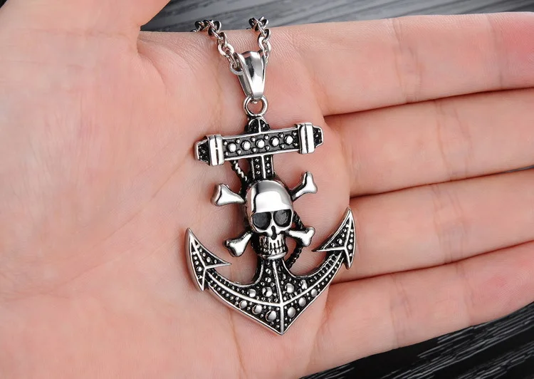 Titanium Steel Anchor Necklace Skull &amp Crossbones style Pendant &quotPirates of the Death&quot Punk Unique Jewelry | Украшения и