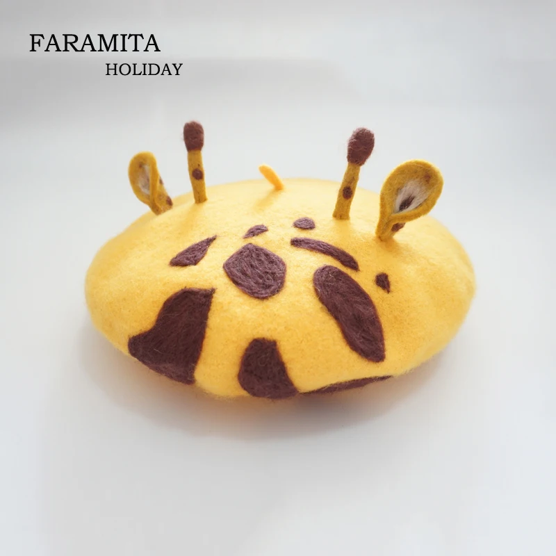 Праздничный 3D шерстяной берет Faramita с жирафом ручной работы для женщин девочек