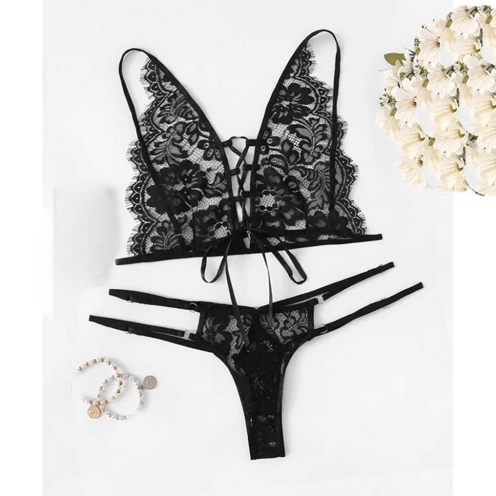 Женский комплект нижнего белья эротический бандажный бюстгальтер трусики