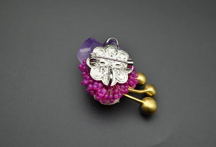 XlentAg Natural Purple Crystal Brooch Pins Fresh Water Black Pearl Flower Brooches Pendant Dual Use Luxury Fine Jewelry GO0047 | Украшения