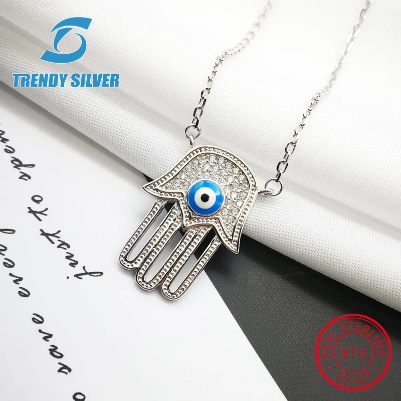 925 серебро Lucky Hamsa ожерелье с дизайном рука кулоны Фатима для женщин хорошее