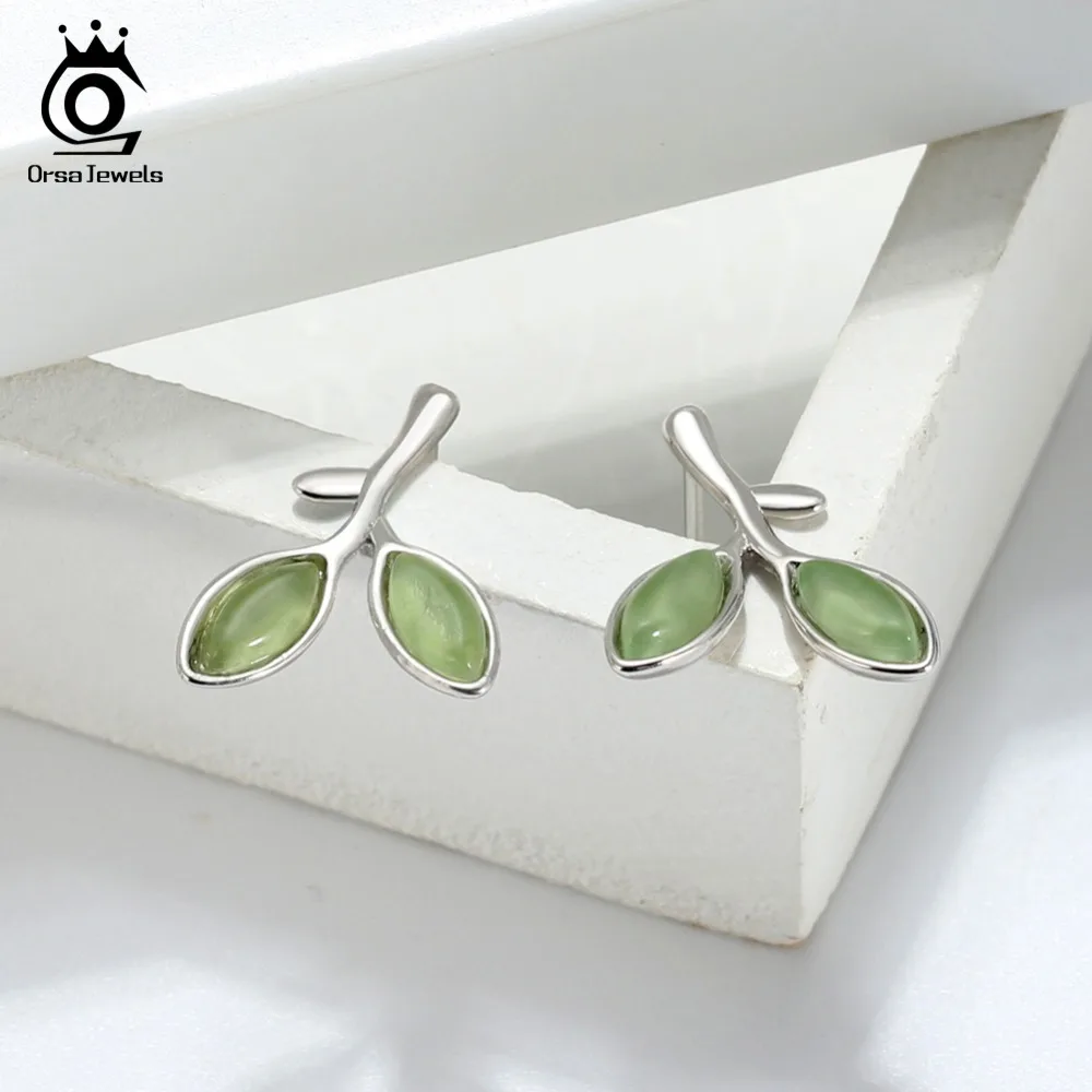 ORSA JEWELS, 925 пробы, серебряные женские ювелирные наборы, узор в виде листьев, дизайн, кошачий глаз, камень, вечерние, браслет, серьги, ожерелье, SS21-7