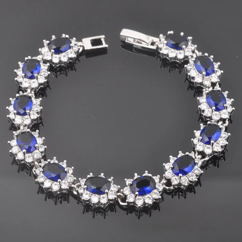 Женский комплект ювелирных изделий браслет ожерелье серьги кольцо с синим