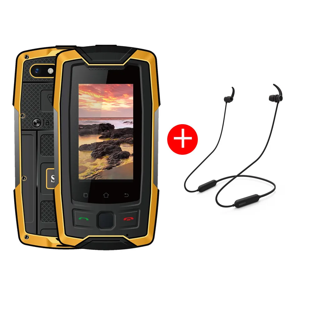 Yellow Add Headset SERVO X7 Plus 2.45" Mini Smartphone LTE IP68 Waterproof Rugged Mobile Phone MTK6737 RAM 2GB ROM 16GB Fingerprint NFC GPS Walkie - Цвет: Yellow Add Headset