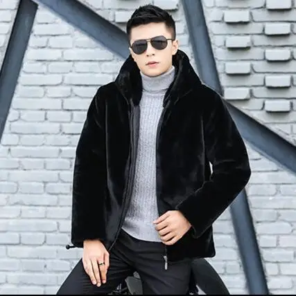 Winter autumn thicken thermal faux fur leather jacket men casual mens wadded coats hooded black green blue fashion 2020 warm