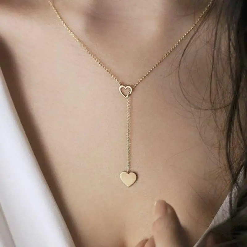 Фото 2019 Fashion New Personality Peach Heart Love Long Pendant Women's Necklace Metal Birthday Gift Jewelry Statement Necklace №3