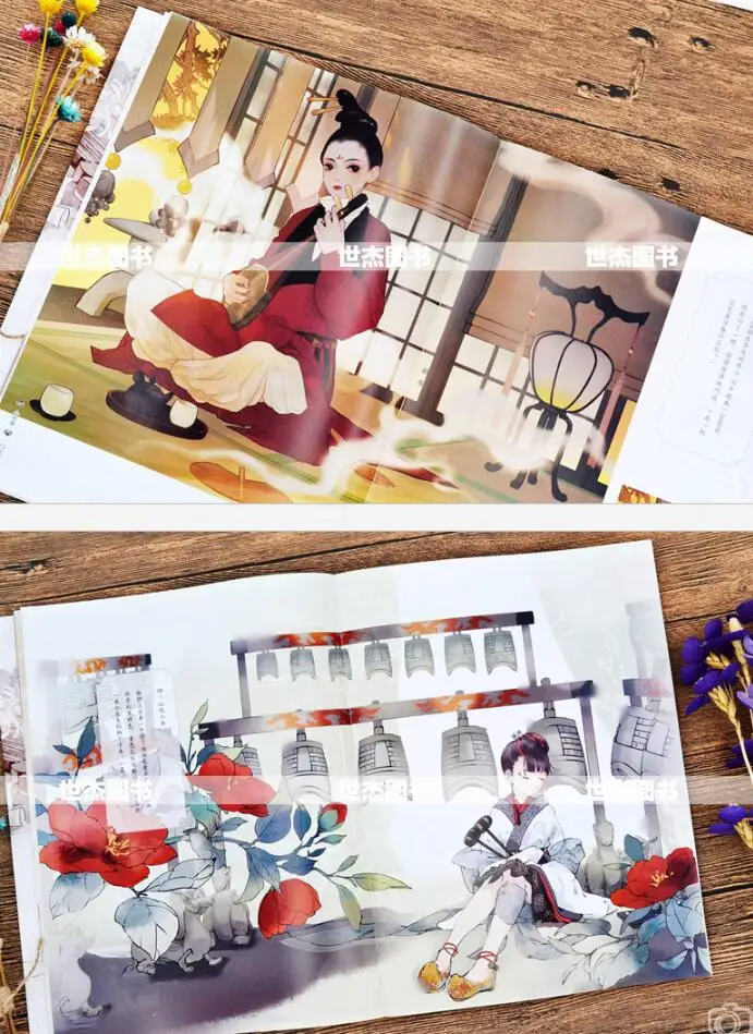 

Chinese classical musical instrument, anthropomorphic antique illustration set, moving comic book