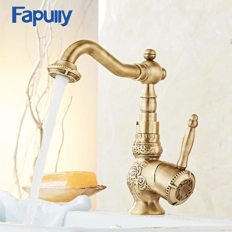 Fapully Bathroom Faucet Water Tap Antique Style Brass Single Handle Hot And Clod Water basin Faucet Mixer 566-11TB