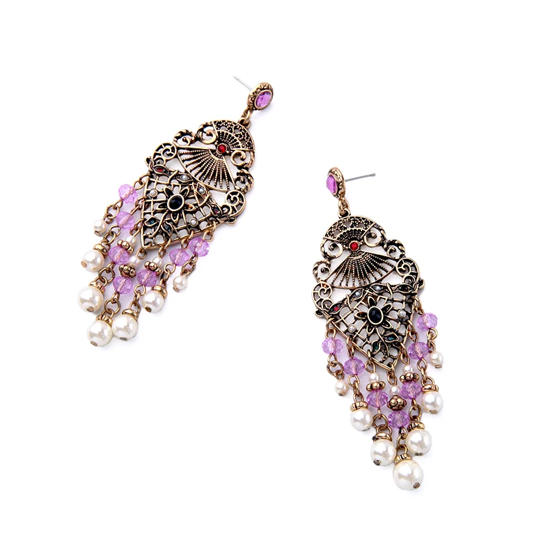Boho Стиль Vintage Античное Золото Цвет Индии Заявление Серьги Ретро Нация Розовый