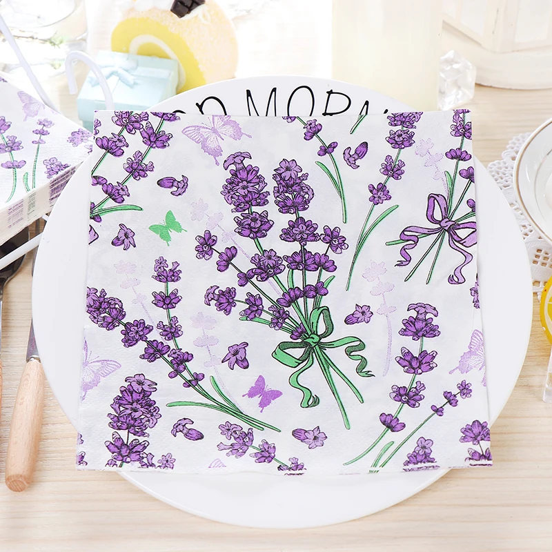 Свежие Лавандовые цветы Стрекоза бумажные салфетки кафе и вечерние украшение в