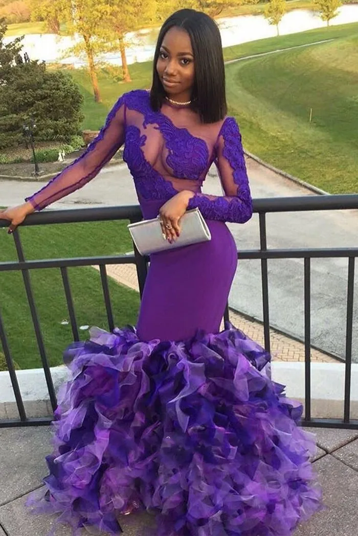 Пикантное платье для выпускного Русалка с длинными рукавами Прозрачная