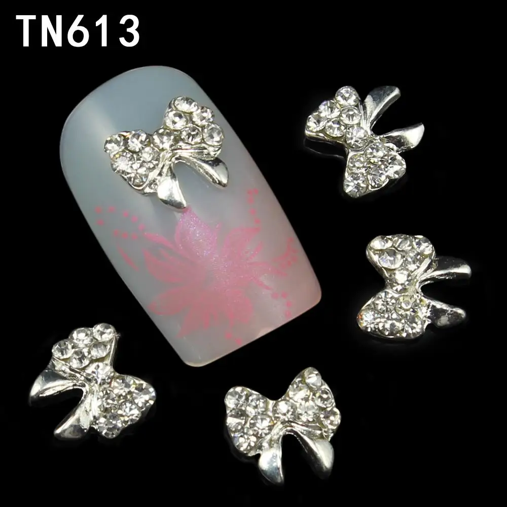 Blueness 10 Pcs Clear AB Colorful Nail Rhinestones Nails Gold Silver 3D Alloy Butterfly Bow Tie Design Art Decorations | Красота и