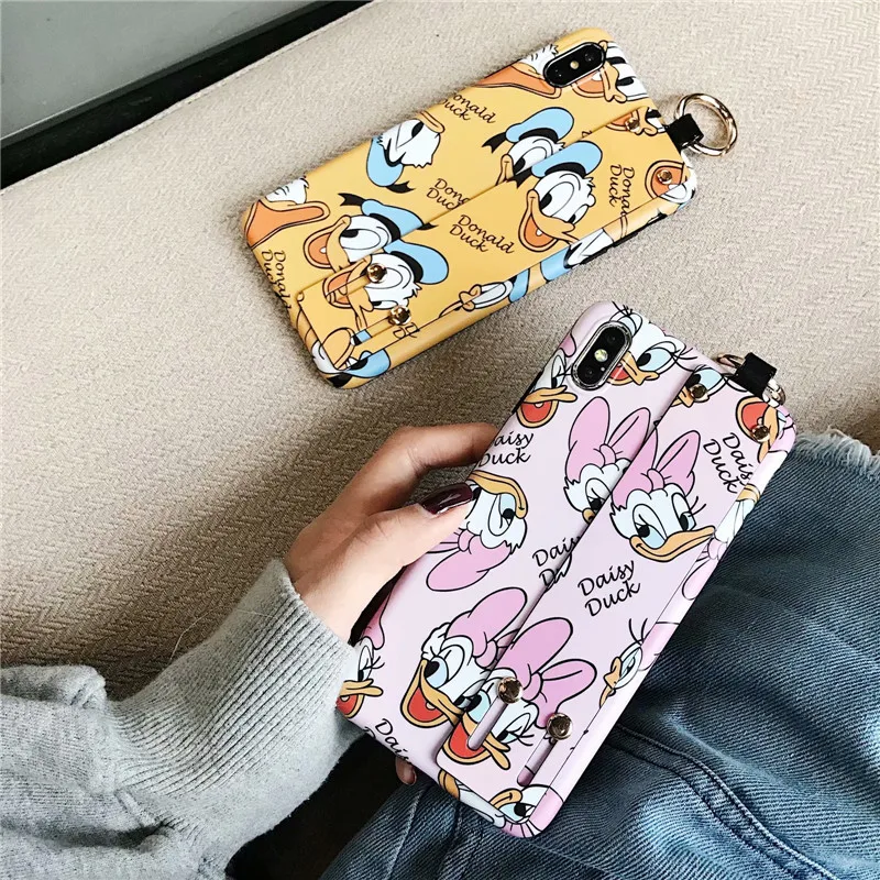 Чехол с милым мультяшным ремешком на запястье для iphone X XS XR XSMax Дональд Дак Микки