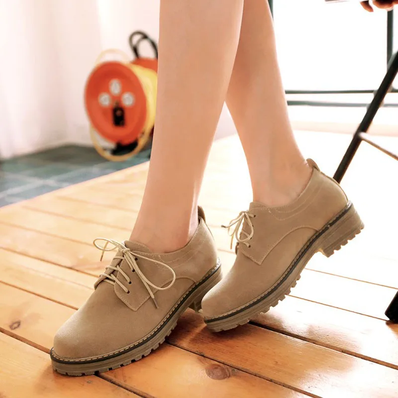 Ретро Британский Стиль замшевая обувь женщина круглый носок Колледж стиль в