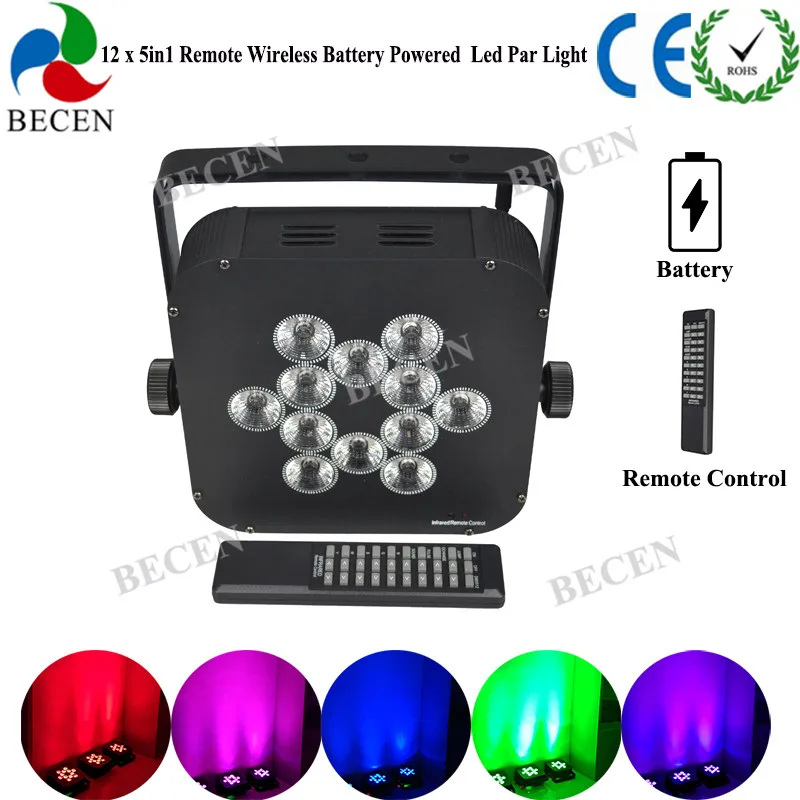 BECEN 2 шт. 12x12 Вт rgbwa 5в1 батарея led par свет перезаряжаемый пульт дистанционного
