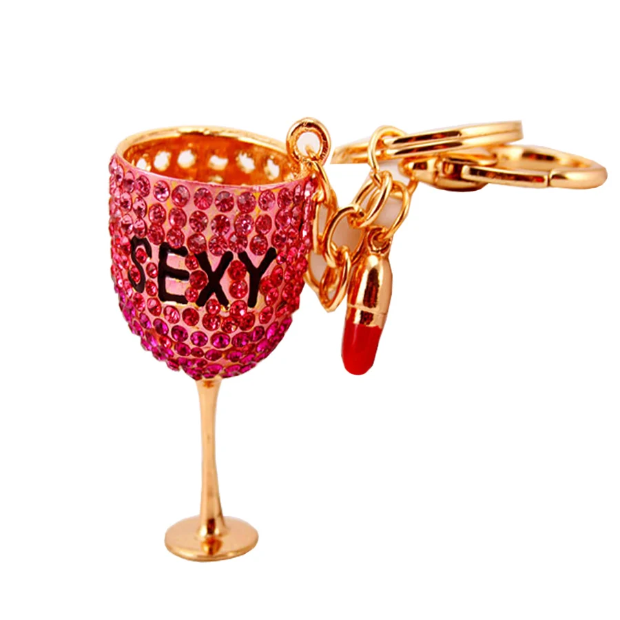 

Creative Crystal Sexy Wineglass Keychain Women Bag Pendant Key Chain Ring Holder Crystal Goblet Car Keyring Chaveiros R133