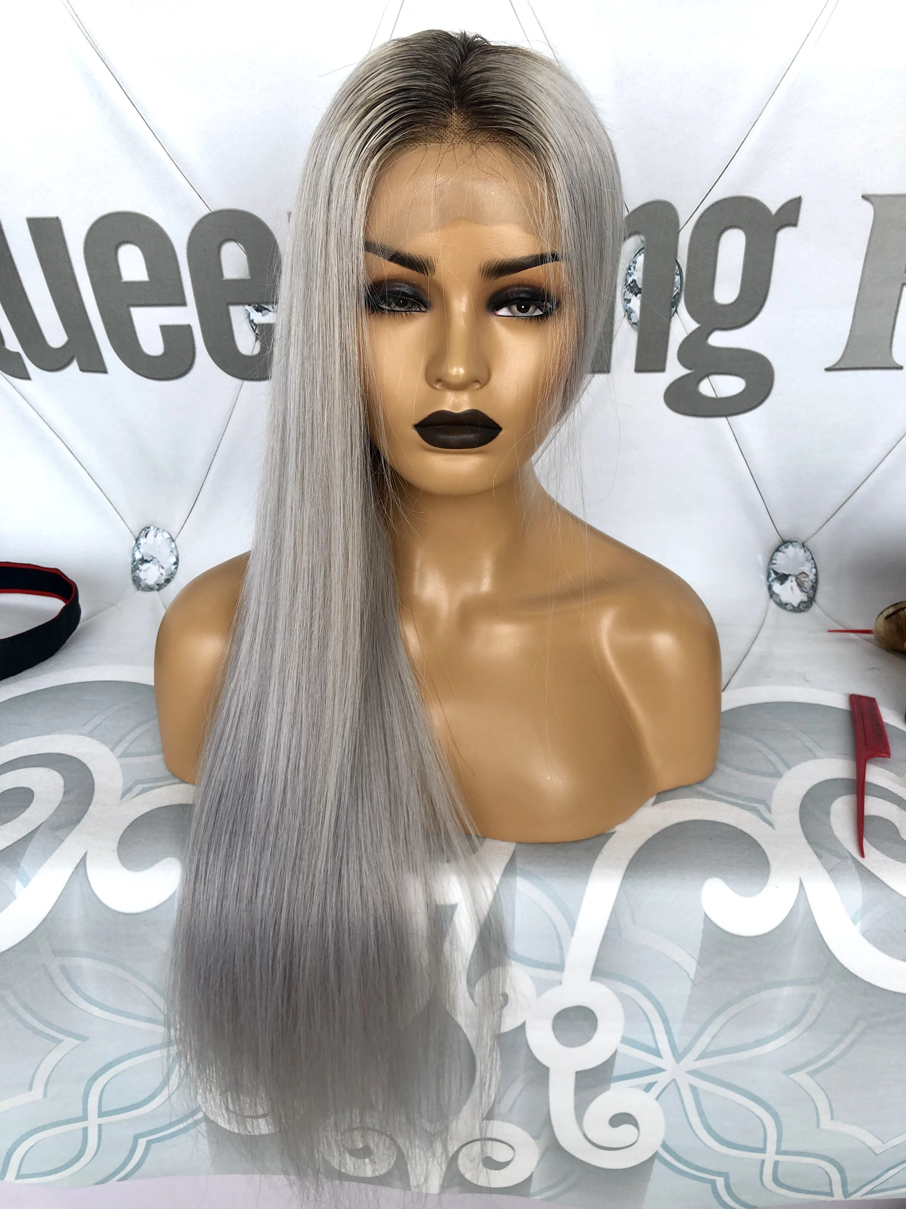 Queenking волосы 150% плотность Ombre Ким Кардашян человеческие парик с ребенком