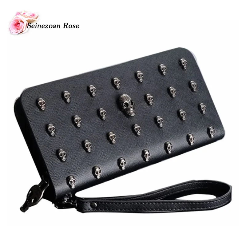 2016 Мода Женщины Черепа Кошельки Дамы Напульсники Сумки Длинные женщины