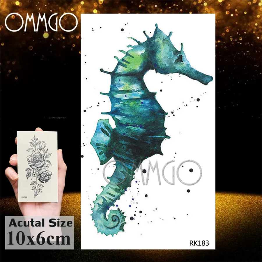 Временные тату наклейки OMMGO Морская лошадь модные искусственные татуировки для