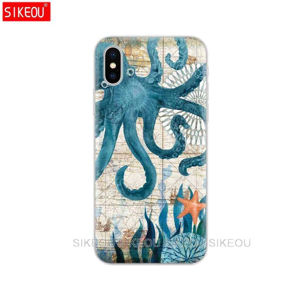 Силиконовый чехол для Iphone 6X8 7 6s 5 5S SE Plus 10 XR XS Max синий морской осьминог|Бамперы| |