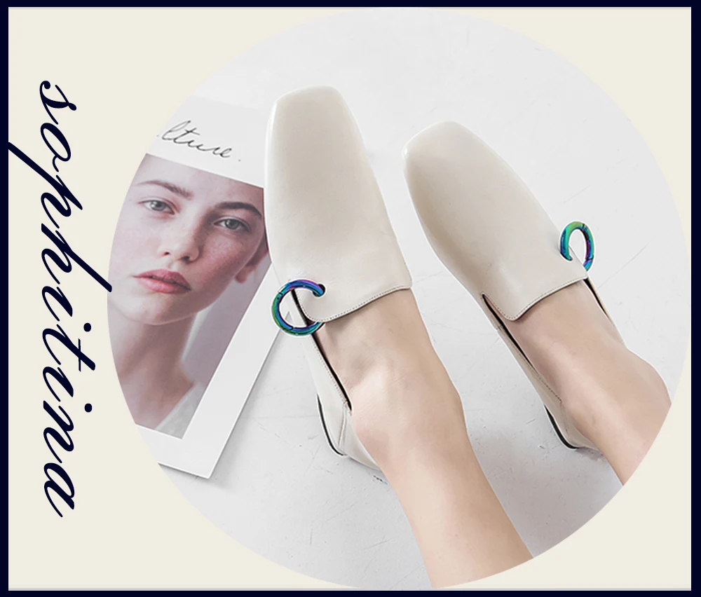 SOPHITINA/Новые брендовые женские туфли-лодочки г.; Всесезонные модные удобные туфли из натуральной кожи ручной работы; Обувь для женщин с металлическим украшением на низком каблуке и мягкой подошве; SO121