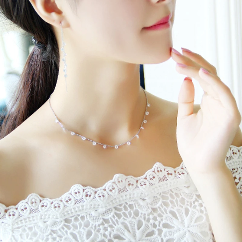 JZTOP сверкающий циркон ожерелье для женщин Роскошный Кристалл кисточкой