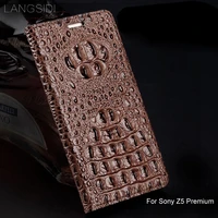 luxury genuine leather flip phone case crocodile back texture for sony z5 premium all handmade phone case