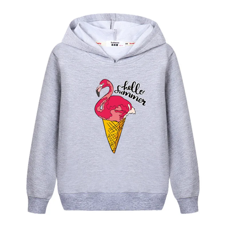 Девушки Фламинго толстовка с модным принтом детская верхняя одежда капюшоном