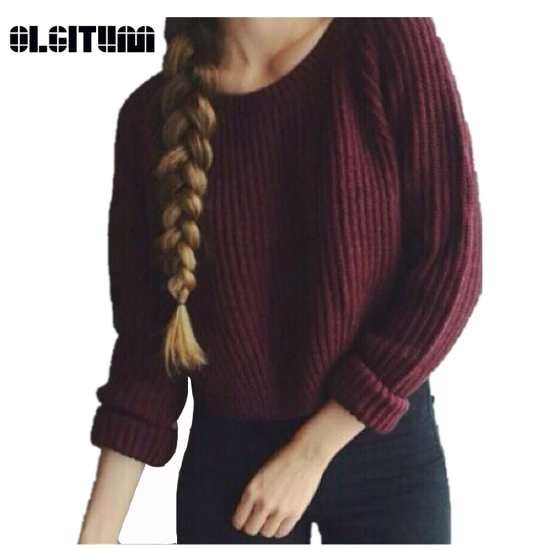 Olgitum осень-зима Для женщин Свитеры для цвет красного вина Пуловеры с длинным
