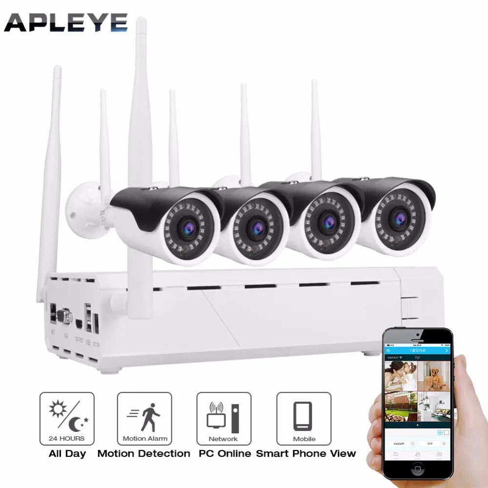 Apleye WI FI 1080 P 4ch NVR комплект HD видео Беспроводной видеонаблюдения 720 Камера Ночное