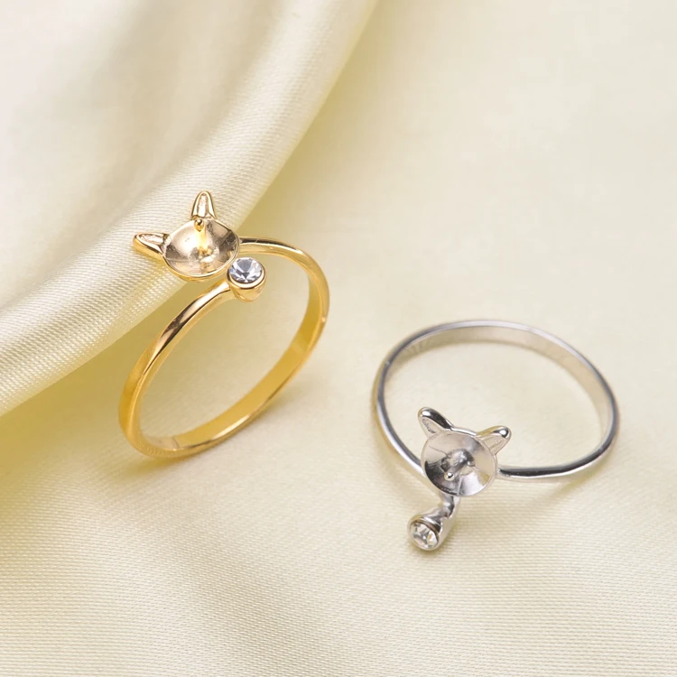 Кольцо с жемчугом в форме котенка блестящим фианитом из стерлингового серебра 2018