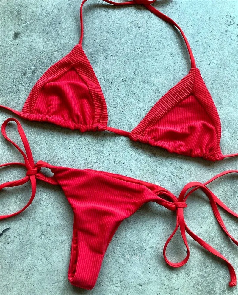 Bikinis 2018 Swimsuit Women Strappy Bandage Sexy Halter Solid Bikini Set Maillot De Bain Feme Bathing Suit Biquini | Женская одежда