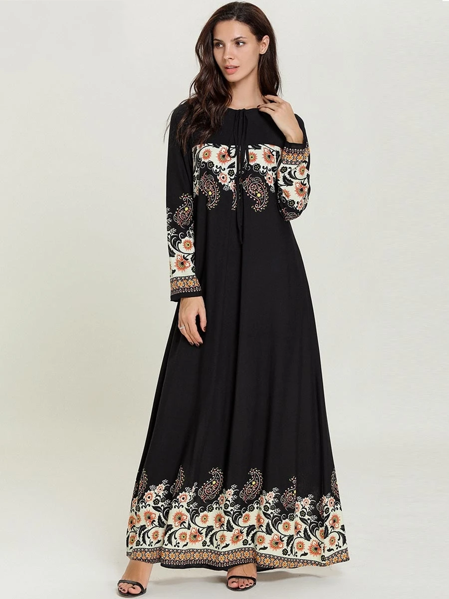 Модное женское длинное платье с принтом мусульманское abaya Дубай кафтан исламский