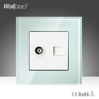tv data sokcet wallpad white tempered glass rj45 computer internet and television socket jack outlet wall socket free shipping