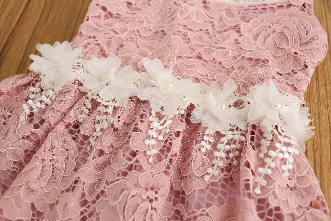 2017 Fashion Kids Summer Lace Princess Dress Pearl No Brand Flower Girl Patterns | Детская одежда и обувь