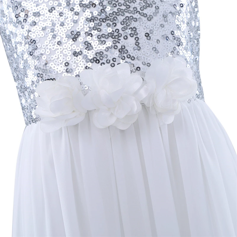 Платье с блестками и цветами для маленьких девочек 3-14 лет Лидер продаж