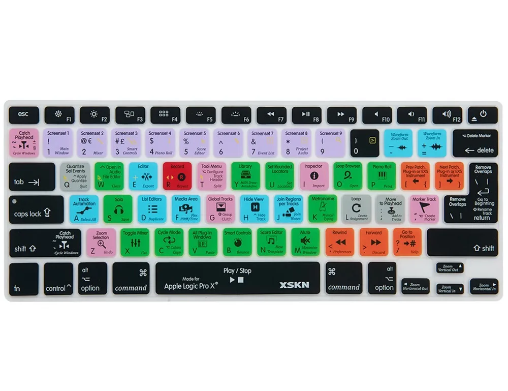 Чехол XSKN для клавиатуры Logic Pro X 10 функциональный силиконовый чехол Macbook Air 13 15