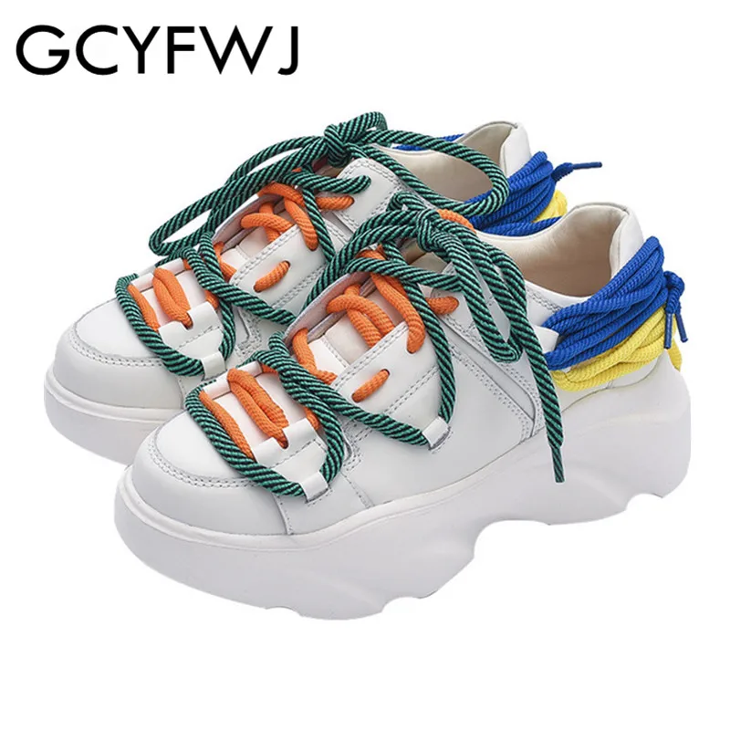 GCYFWJ/2019 г. женские новые стильные модные белые туфли на платформе цветные шнурки