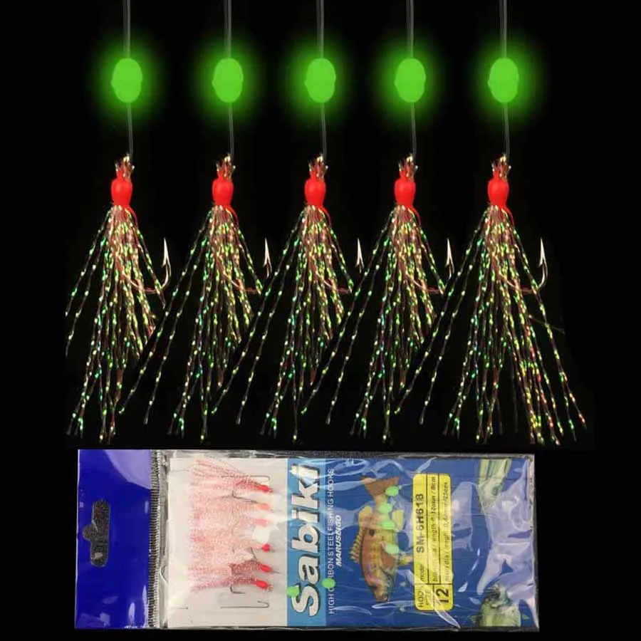 6 шт./компл. рыболовная приманка с крючком Sabiki мягкие цветные шелковые Светящиеся