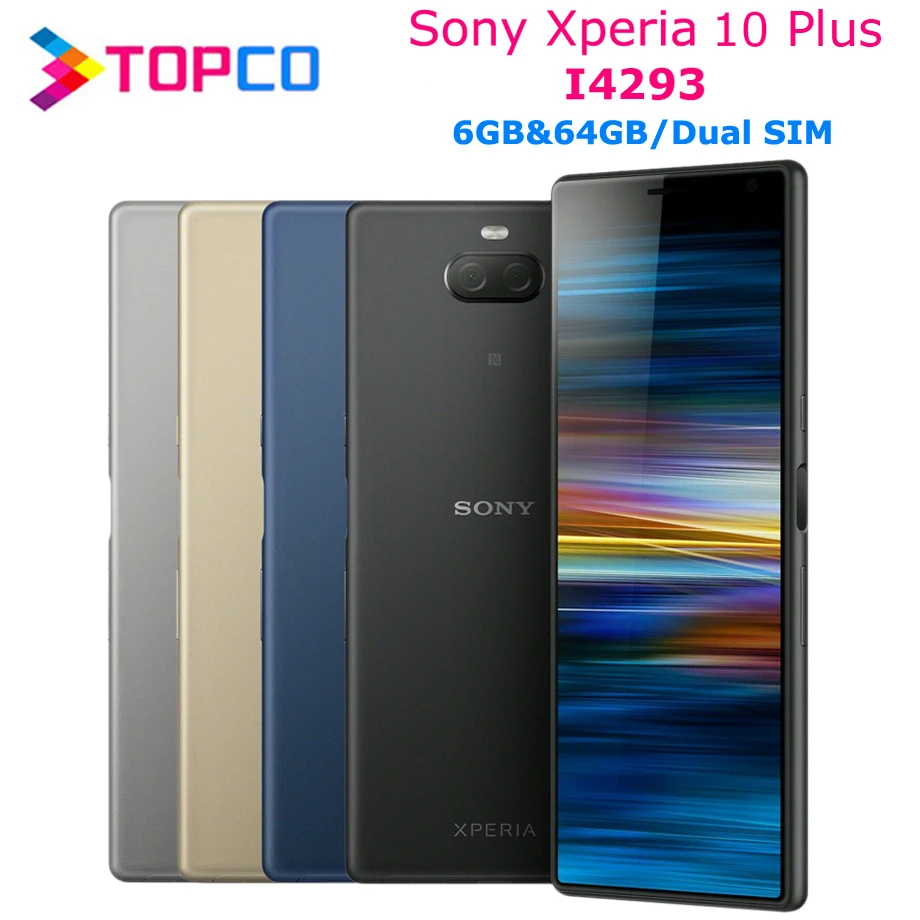 Мобильный телефон sony Xperia 10 Plus I4293, 4G LTE 6,5 дюйма, четыре ядра, 6 ГБ ОЗУ, 64 Гб ПЗУ, две sim-карты, 12 МП и 8 Мп, тыловые камеры NFC Snapdragon